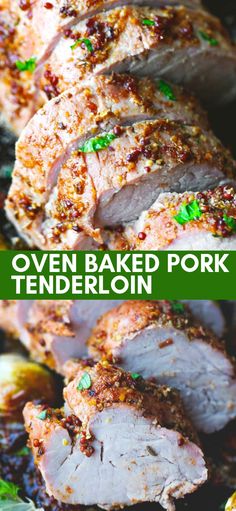 oven baked pork tenderloin with parsley on top