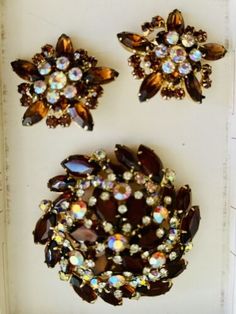 Vtg Stunning Root Beer & AB Rhinestones Brooch And Earrings Set Bold Stunning  | eBay Crystal Brooch In Costume Jewelry Style, Crystal Brooch Costume Jewelry, Crystal Costume Jewelry Brooch, Wedding Costume Jewelry Brooches With Matching Earrings, Juliana Jewelry, Rhinestone Brooches, Vintage Crystal, Root Beer, Vintage Brooches