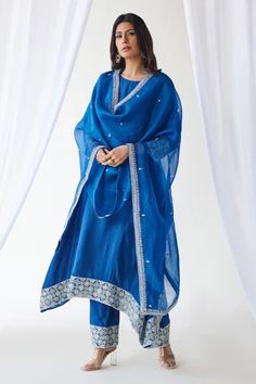 Shop for Koashee by Shubitaa Blue Silk Embroidered Zardozi Kurta Set for Women Online at Aza Fashions Blue Silk Embroidered Anarkali Set, Blue Semi-stitched Kurta For Ceremonial Occasions, Semi-stitched Blue Kurta For Ceremonial Occasions, Ceremonial Chanderi Churidar With Dupatta, Silk Traditional Wear With Dori Work For Ceremonial Occasions, Ceremonial Silk Traditional Wear With Dori Work, Blue Slub Silk Kurta With Resham Embroidery, Blue Raw Silk Traditional Wear With Dori Work, Silk Kurta With Resham Embroidery In Blue