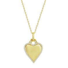 "Decorated with shimmering CZ accents, this Argento Bella heart pendant is a truly enchanting accessory. Decorated with shimmering CZ accents, this Argento Bella heart pendant is a truly enchanting accessory.  Chain length: 16 in. + 2-in. extender Chain type: cable Nickel free Metal: sterling silver Plating: gold tone, sterling silver Finish: textured Packaging: boxedSTONE DETAILS Stone type: cubic zirconia Total weight: 3 ct. Center stone size: 2 mm x 2 mm Shape: heart Setting: micro pave, micr Textured Packaging, Micro Pave, Heart Pendant Necklace, Chain Length, Heart Pendant, Jewelry Necklace Pendant, Diamond Necklace, Cubic Zirconia, Jewelry Watches