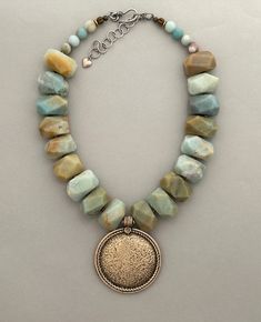 Coin Pearl Statement Necklace – Sharon Cipriano Jewelry Large Statement Necklace, Artisan Amazonite Round Bead Necklace, Amazonite Necklace With Natural Stones, Chunky Necklaces Statement, Big Beads Necklace, Diy Statement Necklace, Oversized Necklace, Bohemian Luxe, Large Bead Necklace