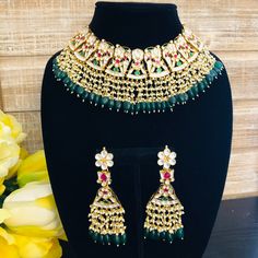 Emerald Green Rajwadi Necklace/ Sabyasachi Jewelry/ Green Kundan Jadau Necklace/ Indian Bridal Jewelry/ Emerald Jodha Akbar Necklace Features Traditional Jadau Kundan Necklace set with Earrings Made with Highest Quality Yellow Pacchi Kundan Stones Jadau work with Kundan stones in Brass with 22 Carat Gold finish Suitable for any heavy Indian/Pakistani Wedding or Bridal attire Perfect for all festive occasions Made with Semi-precious Emerald Green beads with cheed beads Dimensions: Earrings: Appro Heavy Choker For Ceremonial Festivals, Festive Celebration Choker With Latkans, Traditional Bridal Necklace With Tilla For Festivals, Traditional Heavy Bridal Necklace For Festive Season, Traditional Tilla Bridal Necklace For Festivals, Heavy Lehenga For Festivals And Celebrations, Festive Latkans Choker For Festivals, Heavy Kundan Necklace For Festivals And Celebrations, Bollywood Choker With Latkans For Festivals