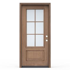 a wooden door with glass on an isolated white background