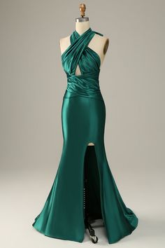 Dark Green Dress Elegant, Gala Prom Mermaid Dress With Fitted Bodice, Floor-length Mermaid Dress For Prom, Mermaid Dress With Sweep Train For Prom Gala, Wedding Maxi Evening Dress With Side Slits, Maxi Length Wedding Evening Dress With Side Slits, Wedding Evening Dress With Side Slits, Elegant Gown With Side Slits For Banquet, Fitted Mermaid Dress With Sweep Train For Prom