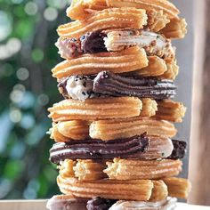 a stack of donuts sitting on top of each other