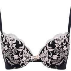 New With Tags 100% Nylon Imported Hand Wash Only Sexy Low Plunge Bra Adds A Full Cup Size Push Up Gives Great Lift And Shape Dramatic Floral Embroidery Detailing Elegant Evening Stretch Bra, Elegant Summer Push-up Bra, Elegant Spring Push-up Bra, Feminine Black Bra, Elegant Black Bra For Spring, Black Bra With Contrast Lace For Party, Black Party Bra With Contrast Lace, Bra Sets, White Bralette