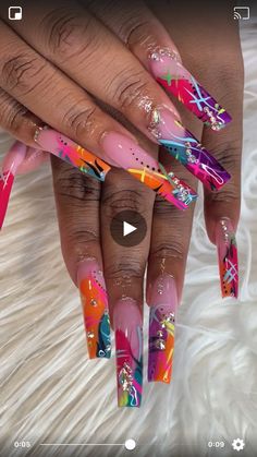 90’s Theme Acrylic Nails, Old School Nail Designs Black Women, Freaknik Nails Ideas, Colorful Baddie Nails, 90 Nails The 90s Art Designs Long, Nails Freestyle Design, 90s Nail Designs Black Women, Dramatic Nails Designs