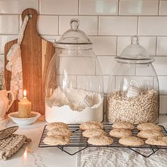 cookies and other items on a counter in a kitchen