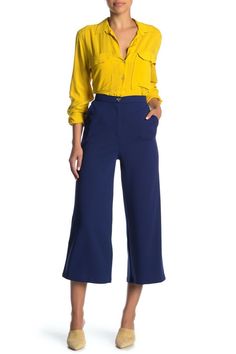 Good Luck Gem High Waist Culotte Pants Size S Navy blue Zip fly with button closure Slash pockets  New with tags Waist - 27" Rise - 12" Inseam - 24" Leg Opening - 12" across Casual Blue Pants For Office, Casual Blue Pants For The Office, Casual Blue Bottoms For Office, Casual Blue Office Bottoms, Chic Blue Bottoms For Fall, Blue Bottoms For Office Wear In Fall, Blue Bottoms For Office In Fall, Blue Office Bottoms For Fall, Color Blocking Outfits