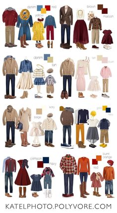 the different types of clothes are shown in this image, and there is also an info sheet