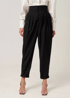 This ankle length trousers is perfect for sitting in the office all day, it is super elegant, yet cool at the same time, while being comfortable. For the whole look pair it with our London Vest and London Blazer. high-waisted ankle length oversized fittwo clasps on the waistlineModel is 174 cm tall wearing size xs. 80% pe 20% vi Waist size: XS 69 cm // S 73 cm // M 77 cm // L 81 cmLength: XS 92 cm // S 93.5 cm // M 95 cm // L 95.5 cm Chic Business Bottoms With Belt Loops, Chic Black Dress Pants For Business, Modern High-waist Business Bottoms, Chic Black Business Bottoms, Business Bottoms With Relaxed Fit And Ankle-length, Business Ankle-length Bottoms With Relaxed Fit, Chic Relaxed Fit Dress Pants For Work, Chic Tapered Leg Office Pants, Tapered Trousers For Office