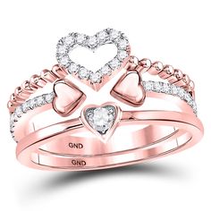 Manufacturer Model: GND-119444Description14kt Rose Gold Womens Round Diamond 2-Piece Beaded Heart Band Ring Set 1/3 Cttw Gemstone Details1/3 Carats total weightAll diamonds are natural and conflict-free in originRound Diamond1/3 ct.t.w. I1-I2 clarity H-I color Prong settingSpecifications14kt Rose Gold3.71 grams (approximately)Ring size 735 stonesCombined diamond weight of 1/3 carats total weight represents a range of 0.30 - 0.36 cts. t.w. Quinceanera Jewelry, Engagement Rings Sale, Heart Band, Beaded Heart, Future Engagement Rings, Diamond Heart Ring, Real Jewelry, Heart Shaped Diamond, Women Diamond