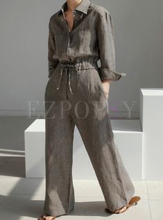 Pants | Pants | Women Casual Linen Jumpsuits Linen Suits Women, Linen Style Fashion, Jumpsuit Outfits, Capsule Wardrobe Essentials, Linen Jumpsuit, Classy Casual Outfits, Linen Pants Women, Linen Style, Modest Fashion Outfits