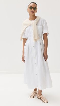 Jenni Kayne Day Dress | Shopbop Linen Shirt Dress With Button Closure For Work, Collared Beige Linen Shirt Dress, Beige Collared Linen Shirt Dress, Beige Linen Collared Shirt Dress, Elegant Linen Dress For Daywear, Chic White Linen Workwear Dress, Chic Short Sleeve Linen Dress With Buttons, Chic White Linen Dress For Work, Classic Linen Summer Dress