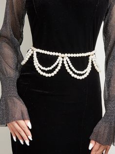 White  Collar  ABS   Embellished   Women Accessories Beads Clothes, Hand Beaded Bag, Jewelry Scarves, Chain Dress, Pearl Decor, Handmade Jewelry Tutorials, Beaded Belt, Futuristic Fashion, Handmade Beaded Jewelry