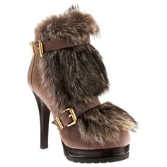 Fendi Fur Boots Brand New * Euro: 38.5 * Stunning Beaver Fur Lines the Front and the Inside of the Boots * Soft Taupe Nubuck Leather * Zips up the Back * 1.25" Front Platform * 4.75" Heel * Gold Fendi Hardware * With Fendi Dust Cover Suede Platform Boots, Fendi Fur, Shoes Ads, Hot Boots, Snakeskin Heels, Fendi Shoes, Shoe Boot Sandals, Fur Boots, Shoe Obsession