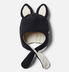 a black and white hat with ears on it