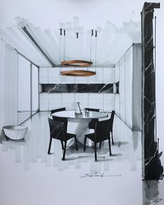 a drawing of a dining room table and chairs