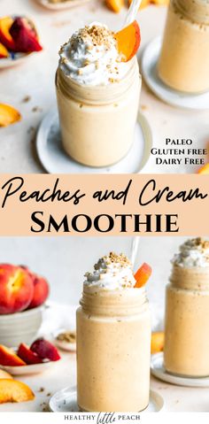 peaches and cream smoothie in mason jars