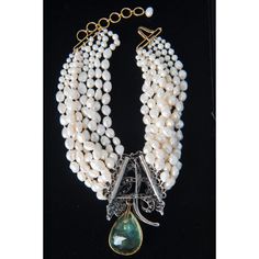 This is part of Chairish’s Fine Jewelry assortment.  Beautiful Iradj Moini seven strand pearl necklace with removable pale emerald colored pear shape stone brooch decorated with clear and colored small stones. Pearl Gemstone, Accessories Jewelry Necklace, Boho Chic Fashion, Pear Shape, Pear Shaped, Pear, Pearl Necklace, Emerald, Fine Jewelry