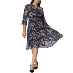 STYLE - Keep your look professional and stylish in this elegant dress from Hobemty, featuring a floral printed, half sleeve, V neck, button down, tie waist, flat pocktes, flare hem, full lined and chiffon fabric. OUTFIT - Focused on Ladies' Formal Wear - This dress can be a perfect addition to almost any outfit from formal to daily wear, great for work, office, businesses, work, wedding, casual, daily dressing, etc. OCCASION - Pair with high heels for casual office look. Comfortable and versatile, this floral dress perfect on its own. Measurement (in inches) International Size----------Chest Girth----------Waist Girth----------Shoulder Width----------Sleeve Length S--------------------------------35 7/8------------------32 1/4------------------14 7/8----------------------------16 1/2 M---- Flowy Chiffon Dress, Casual Office Look, Dress Half Sleeve, Women Dresses Casual Summer, Evening Midi Dress, Ruffle Bodycon Dress, Wedding Casual, Formal Wear Women, Sleeveless Lace Dress