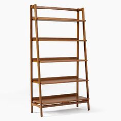 a wooden shelf with three shelves on each side