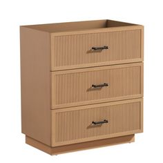 an image of three drawers with handles on each drawer and one drawer open to show the bottom