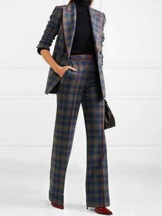 Lasaky - Stitched Plaid Designs on Comfortable Women's Pants Tartan Fashion, Houndstooth Pants, Gabriela Hearst, Bootcut Pants, Plaid Design, Work Wardrobe, Business Attire, Pocket Pants