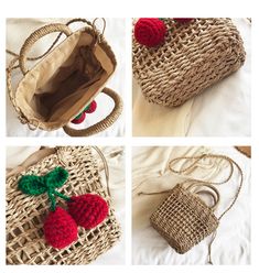 Go on a picnic or cherry picking in this mini straw bag with a chunky crochet cherry. 19cm x 14cm x 8cm 7.48" x 5.51" x 3.15" Spring Woven Shoulder Bag For Picnic, Spring Picnic Woven Shoulder Bag, Trendy Spring Picnic Bags, Casual Crochet Bag For Summer, Spring Picnic Casual Bags, Casual Spring Picnic Bags, Cute Summer Crochet Bag For Daily Use, Woven Crochet Bag For Spring Picnic, Cute Spring Beach Crochet Bag