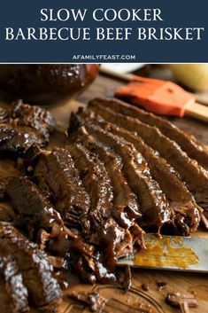 slow cooker barbecue beef brisket on a cutting board