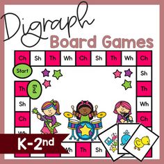 a pink and white board game with pictures of children on it, including the letters k - 2 and 3