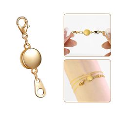 a gold bracelet with a ball and chain attached to it