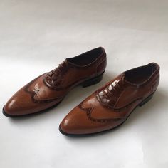 Never Worn. Leather. Brown Leather Shoes With Round Toe For Party, Brown Leather Shoes For Party, Brown Pointed Toe Oxfords For Party, Leather Lace-up Shoes With Brogue Detailing For Party, Brown Leather Shoes For Spring Semi-formal, Brown Lace-up Shoes For Formal Fall Occasions, Brown Pointed Toe Dress Shoes For Party, Formal Leather Shoes For Spring, Fitted Wingtip Leather Shoes For Fall