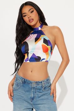 Available In Multi Color. Satin Halter Top Mock Neck Tie Neck Backless Tie Back Abstract Printed Cropped Non Stretch Disclaimer: Print Placement May Vary. 100% Polyester Imported | Summer Loving Satin Halter Top size Small by Fashion Nova Fitted Multicolor Crop Top, Fitted Multicolor Halter Top, Chic Multicolor Halter Neck Top, Multicolor Fitted Chic Crop Top, Chic Multicolor Fitted Crop Top, Printed Crop Top For Spring Party, Chic Multicolor Printed Crop Top, Multicolor Halter Neck Crop Top For Party, Fitted Multicolor Halter Neck Crop Top