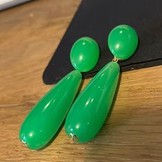 Perfect For The Summer Post Back Green With Gold Accent Brand New Bold Green Earrings For Gifts, Cheap Playful Green Earrings, Luxury Green Enamel Earrings, Vibrant Green Dangle Earrings, Green 14k Gold-filled Dangle Earrings, Gold Accents, Green And Gold, Statement Earrings, Zara