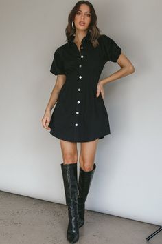 Shirt Dress Black, Makeup Stain, Button Front Dress, Iron Material, Clothing Tags, Button Down Dress, Black Shirt Dress, Button Dress, Black Button