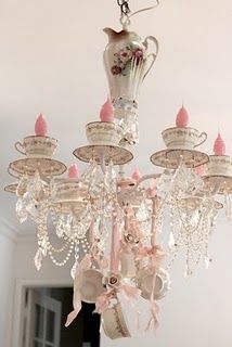 a pink chandelier hanging from the ceiling