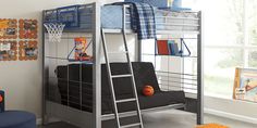 a bunk bed with a basketball on it in a child's playroom or bedroom