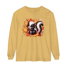 / Fall Cotton Shirt With Cartoon Print, Cute Yellow Sweatshirt For Fall, Funny Print Long Sleeve T-shirt For Fall, Yellow Graphic Print Shirt For Fall, Fall Long Sleeve T-shirt With Character Print, Fall Yellow Crew Neck Shirt, Yellow Crew Neck Shirt For Fall, Cute Funny Print Shirt For Fall, Long Sleeve Graphic Tee T-shirt As Gift