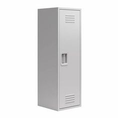 a tall white locker sitting on top of a white wall