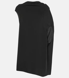 Aria draped silk top in black - The Row | Mytheresa Chic Viscose Top With Asymmetrical Hem, Chic Viscose Tops With Asymmetrical Hem, Chic Black Draped Blouse, Draped Evening Tops, Elegant Black Draped Blouse, Chic Silk Top With Cowl Back, Silk Top With Draped Sleeves For Work, Silk Tops With Draped Sleeves For Work, Chic Silk Chiffon Evening Tops