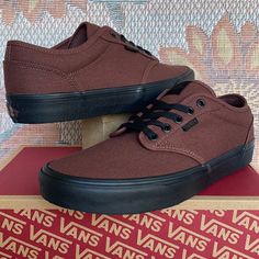 New In The Box Authentic Vans Women’s Atwood Mixed Canvas Root Beer Vn0a327lhcv Sneakers # Skateboard Basketball Vans Brown Sneakers With Cushioned Footbed, Brown Vans Sneakers With Cushioned Footbed, Brown Low-top Vans Sneakers, White Platform Vans, Pink Vans Shoes, Vans Slip On Black, Platform Vans, Vans Women, Black Slip On Sneakers