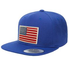 - Structured firm front panel cap with American Flag embroidered patch heat pressed on front. - Choose from 3 Colors of Cap, upto 5 colors of patch. - Patch will be heat pressed on choice of your cap. Detail of Cap Original Flexfit Brand Snapback 80% Acrylic and 20% Wool One Size Fits Most. Flat Bill Green Underbill High Profile Cotton Snapback Hat With Embroidered Patch And Flat Brim, Sports Logo Patch Six-panel Snapback Hat, Logo Patch Snapback Hat For Baseball Season, Cotton Trucker Hat With Embroidered Patch And Flat Bill, Cotton Snapback Trucker Hat With Embroidered Patch, American Snapback Hats For Baseball Season, Casual Baseball Cap With Patches And Flat Brim, Casual Flat Brim Baseball Cap With Patches, Blue Snapback Baseball Cap With Embroidered Patch