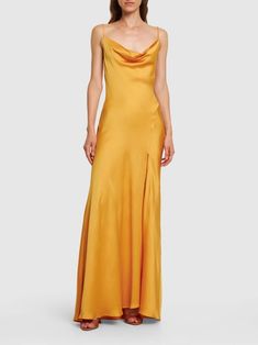 Yellow Satin Dress, Satin Long Dress, Black Tie Wedding Guest Dress, Gown Gold, Black Tie Wedding Guests, Satin Dress Long, Black Tie Wedding, Satin Gown, Satin Maxi Dress