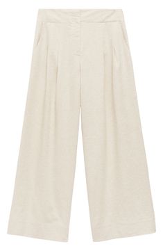 Enjoy the breathable feel of these cotton and linen pants that are a smart and stylish choice for the warmer seasons. Zip fly with hook-and-bar closure Front slant pockets; back welt pockets 71% cotton, 29% linen Machine wash, line dry Imported Cream Linen Pants For Work, Neutral Cotton Wide Leg Pants For Work, Cream Linen Workwear Pants, Beige Linen Wide Leg Pants For Fall, Elegant Neutral Cotton Wide Leg Pants, Beige Linen Wide Leg Work Pants, Beige Linen Bottoms For Work, Tailored Cotton Wide Leg Ankle-length Pants, Beige Linen Wide Leg Pants For Work