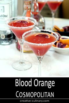 blood orange cosmopolian cocktail in martini glasses