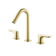 a gold faucet with two handles