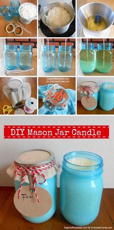 diy mason jar candle with instructions to make it in the same color as the jars