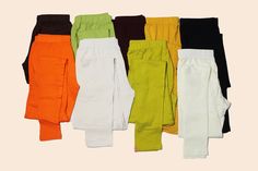 Leggings | Pants | Trousers | Indian Ethnic Wear | Indian Attire For Women | Indian Outfits for Women Stylish Leggings, Orange Leggings, Cotton Leggings, Green Cotton, Leggings Shop, Mommy And Me, Salwar Kameez, Black Leggings, Short Tops