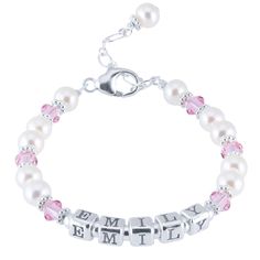 Surround her special name with sparkles and daisies and pearls - oh my! Her bracelet will feature her own name in sterling silver letter-blocks, highlighted by everything sparkly and special, so that she can shine like the darling she is. Crystal Names, Letter Blocks, Toddler Bracelet, Heirloom Gifts, Baby Bracelet, Jewelry Safe, Beautiful Gift Wrapping, Name Bracelet, Freshwater Cultured Pearls